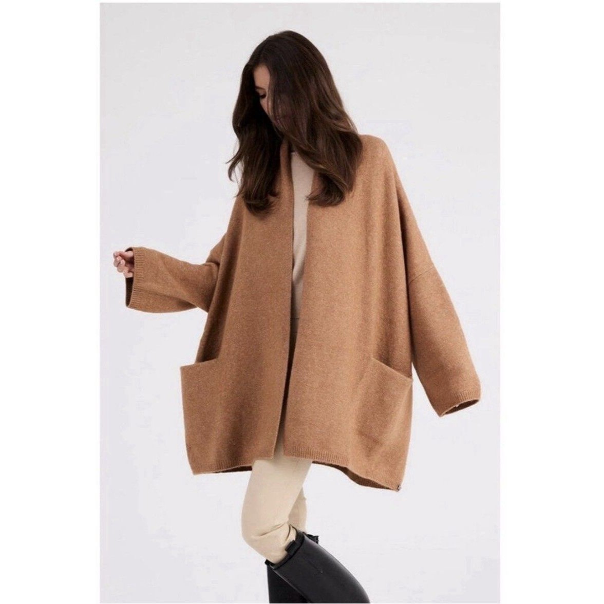 Beryll Cardigan Os Camel Brown Cashmere Cocoon Luxury Oversized Cozy $980 Euc